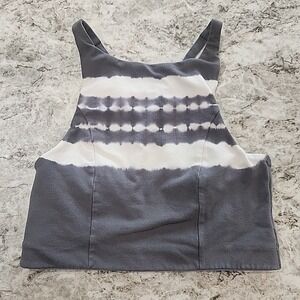 Aerie Tie Dye High Neck Halter Sports Bra Bralette Gray White Boho Size S